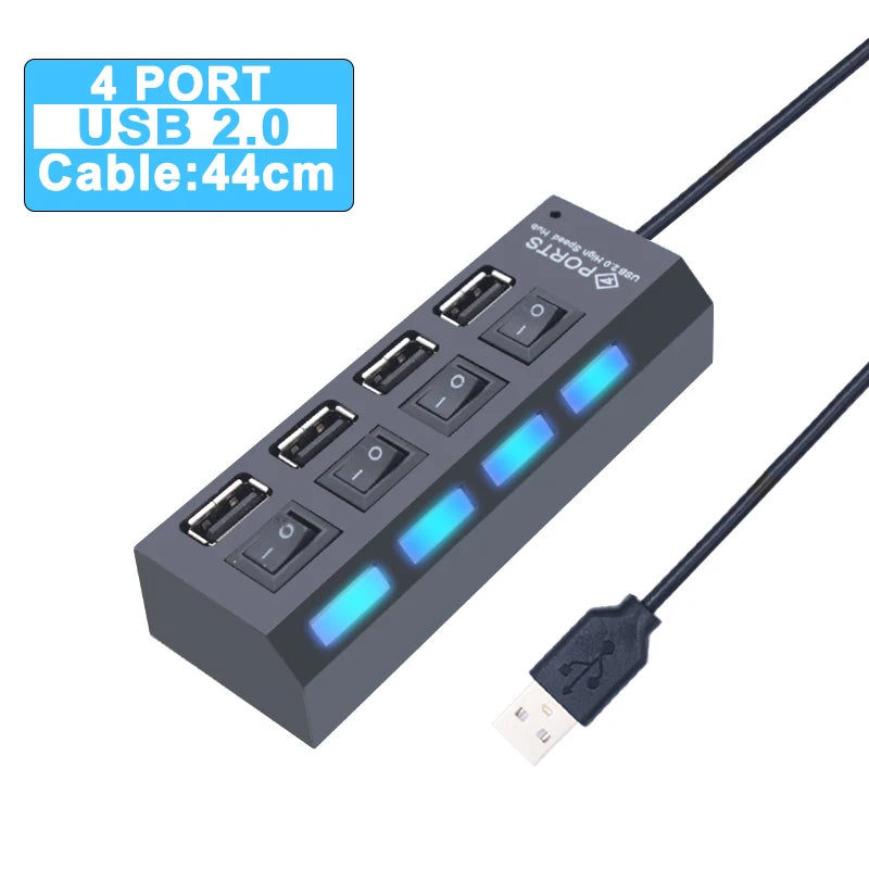 Concentrador USB de 4/7 puertos con interruptores individuales | Divisor USB 2.0 y 3.0 para PC, ordenador portátil y Mac