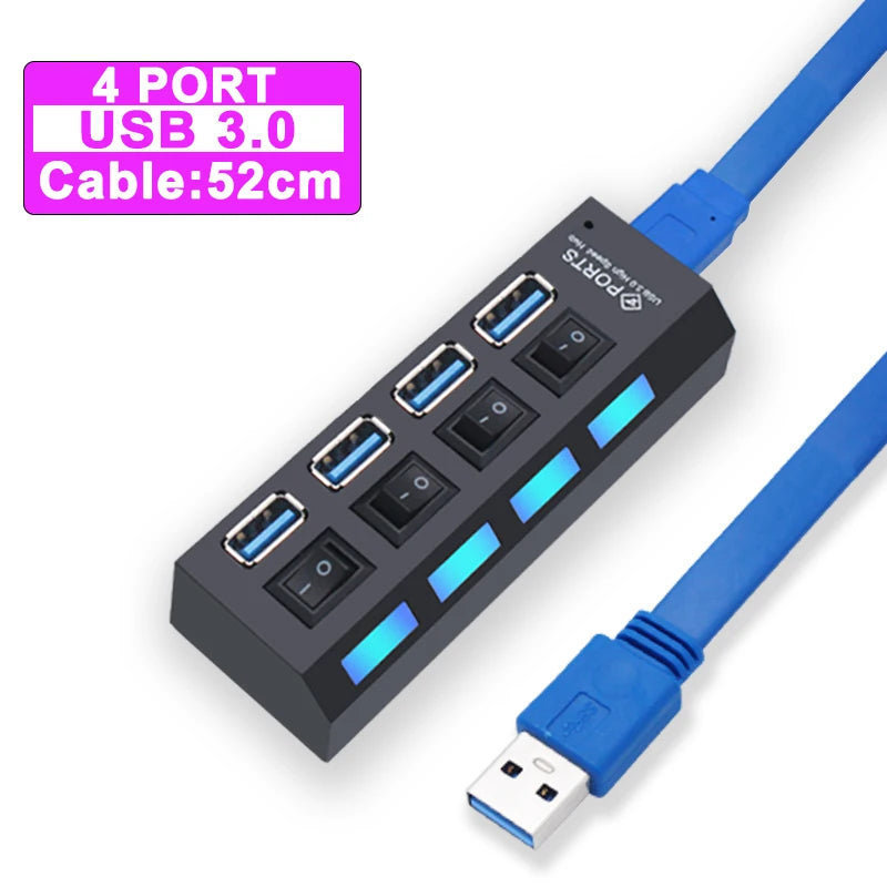 Concentrador USB de 4/7 puertos con interruptores individuales | Divisor USB 2.0 y 3.0 para PC, ordenador portátil y Mac