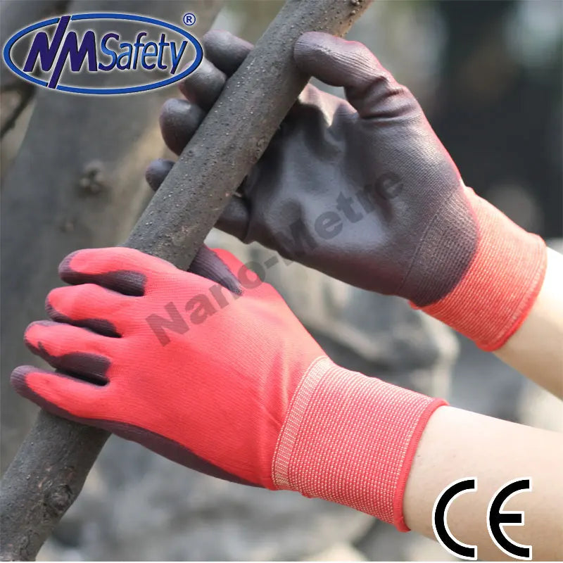 Luvas de Trabalho Revestidas a PU – 12 Pares | Certificado CE EN388 | Malha de Nylon, Sem DMF