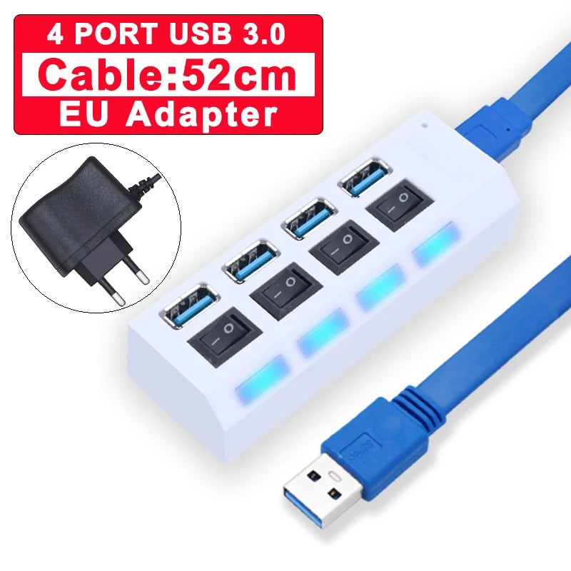Concentrador USB de 4/7 puertos con interruptores individuales | Divisor USB 2.0 y 3.0 para PC, ordenador portátil y Mac