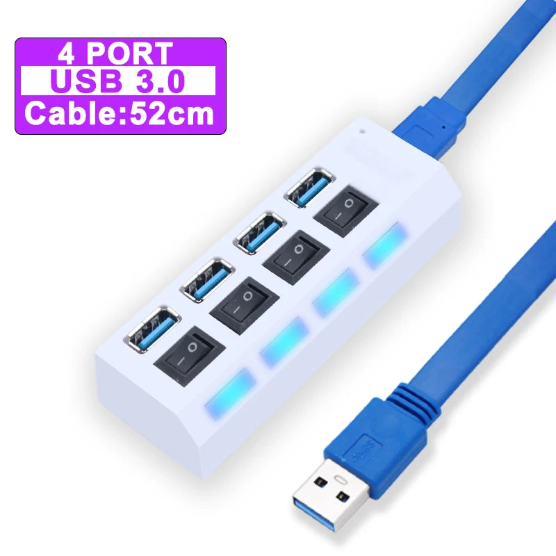 Concentrador USB de 4/7 puertos con interruptores individuales | Divisor USB 2.0 y 3.0 para PC, ordenador portátil y Mac