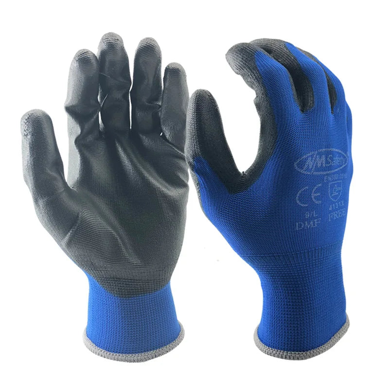 Guantes de trabajo con recubrimiento de PU – 12 pares | Certificación CE EN388 | Tejido de nailon, sin DMF