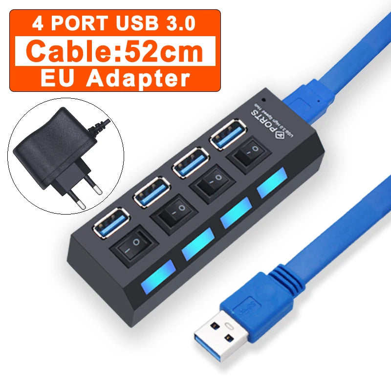 Concentrador USB de 4/7 puertos con interruptores individuales | Divisor USB 2.0 y 3.0 para PC, ordenador portátil y Mac