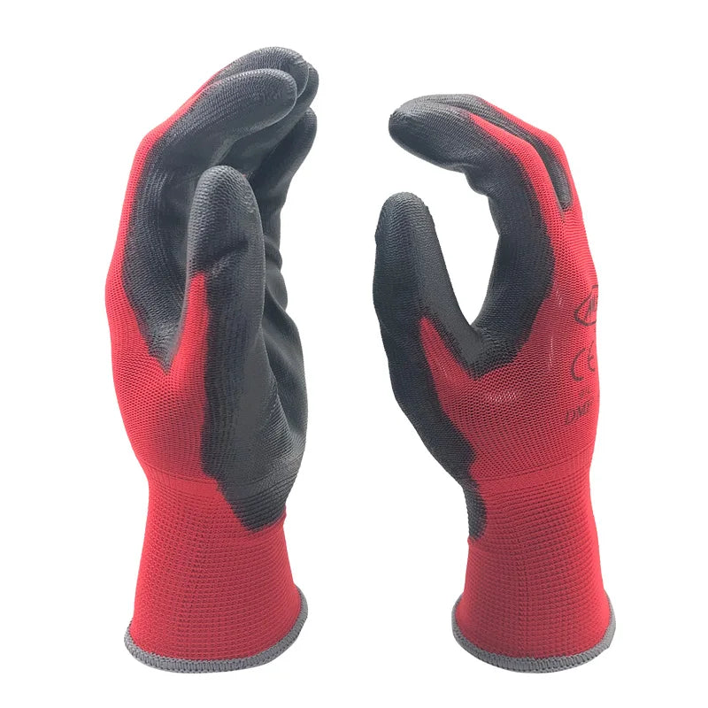 Luvas de Trabalho Revestidas a PU – 12 Pares | Certificado CE EN388 | Malha de Nylon, Sem DMF