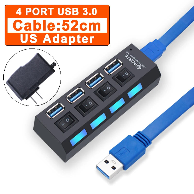 Concentrador USB de 4/7 puertos con interruptores individuales | Divisor USB 2.0 y 3.0 para PC, ordenador portátil y Mac