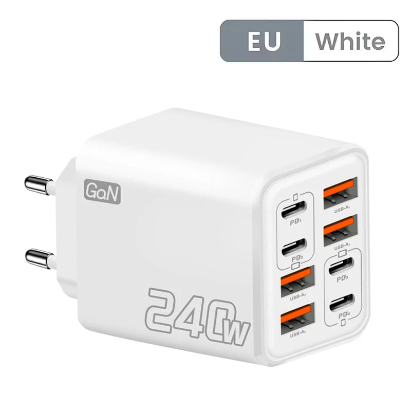 240W GaN 8-in-1 Fast Charger | USB-C & USB-A Wall Adapter