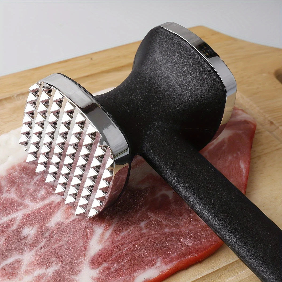 Martillo ablandador de carne de acero inoxidable - Mango de goma antideslizante