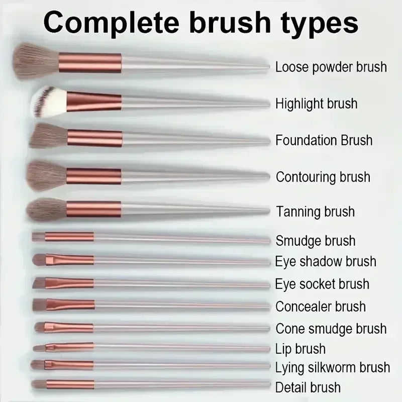 Conjunto Profissional de 13 Pincéis de Maquilhagem — Pincéis para Base, Sombra, Kabuki e Esbater com Bolsa de Armazenamento