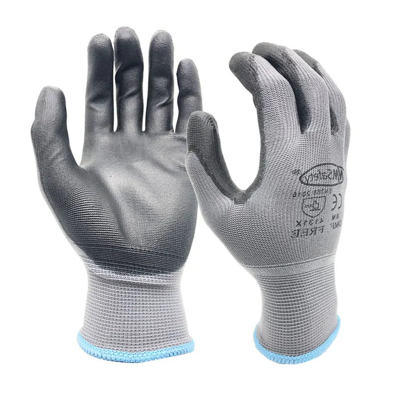 Guantes de trabajo con recubrimiento de PU – 12 pares | Certificación CE EN388 | Tejido de nailon, sin DMF