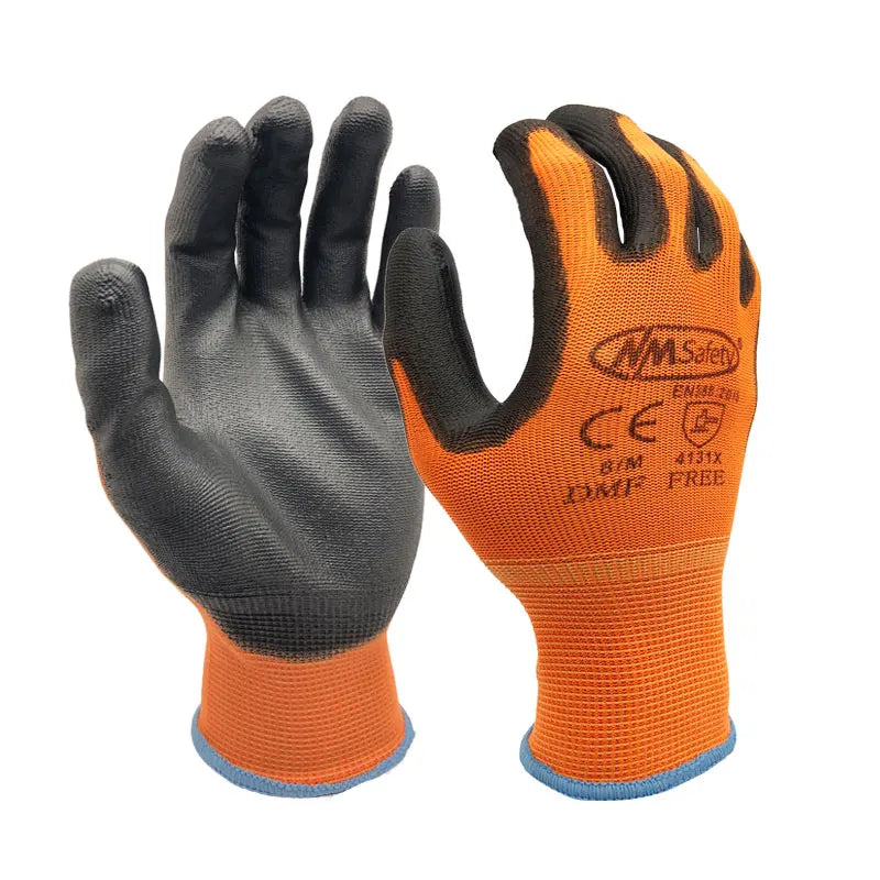 Guantes de trabajo con recubrimiento de PU – 12 pares | Certificación CE EN388 | Tejido de nailon, sin DMF