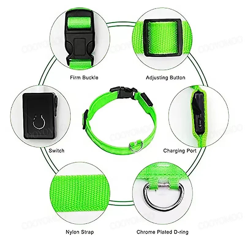 GlowCollar – Coleira LED Luminosa para Cães e Gatos, Recarregável por USB