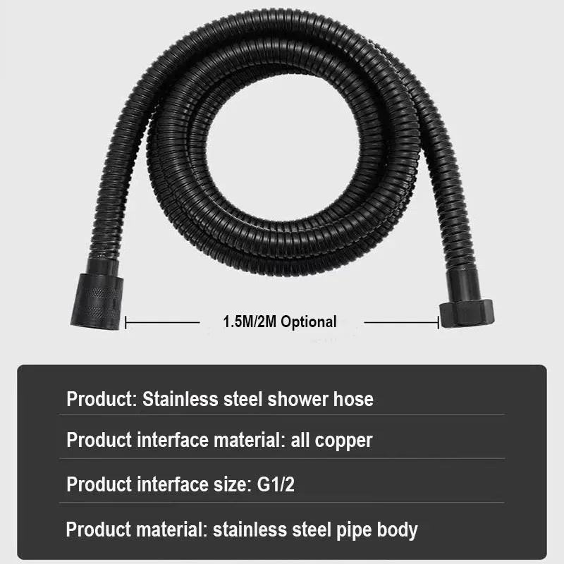Flexo de ducha de acero inoxidable | 1,5 m y 2 m | Negro y Plata