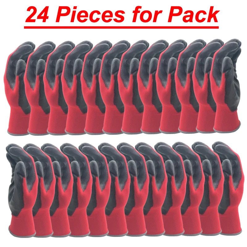 Guantes de trabajo con recubrimiento de PU – 12 pares | Certificación CE EN388 | Tejido de nailon, sin DMF