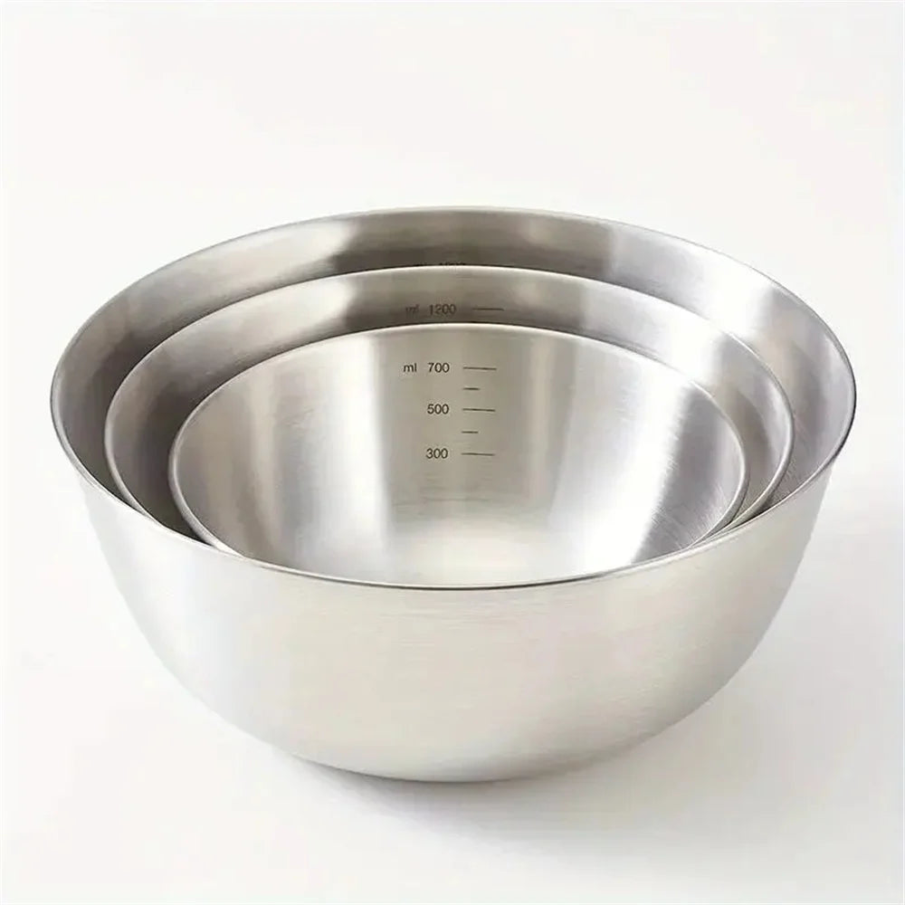 Conjunto de Taças de Mistura em Aço Inoxidável | Grande Capacidade com Escala para Cozinhar, Cozer e Armazenar Alimentos