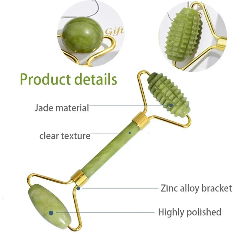 GlowRoller – Juego de Gua Sha y Rodillo Facial de Jade Natural