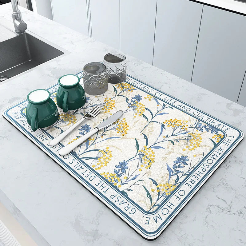 Alfombrilla Absorbente para Drenaje de Cocina y Baño | Alfombrilla Antideslizante para Secar Platos