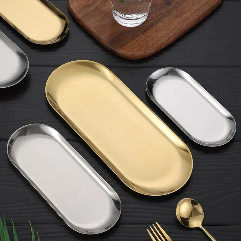 Bandeja ovalada de acero inoxidable | Oro y plata
