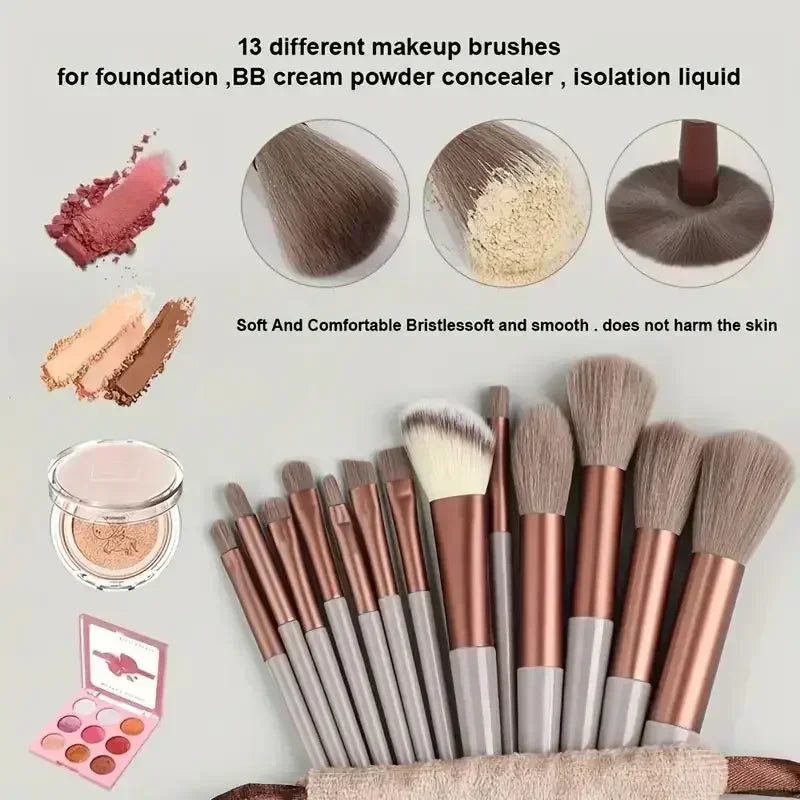 Juego de 13 brochas de maquillaje profesionales — Brochas para base, sombra de ojos, Kabuki y difuminar con bolsa de almacenamiento