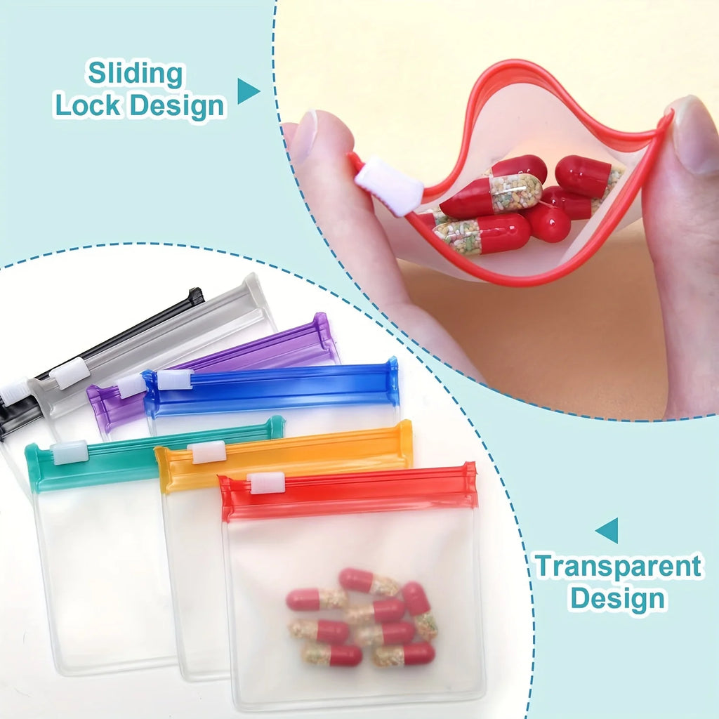 PillPouch 7 – Sacos Reutilizáveis com Fecho de Correr para Organizar Comprimidos e Medicamentos