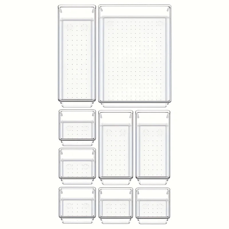 Conjunto de Gavetas 10 – Conjunto de 10 Organizadores de Gavetas em Plástico Transparente