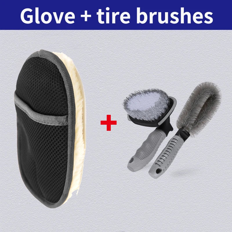 Guantes de lavado de coches y kit de limpieza de felpa premium | Manopla de lana suave para coche, motocicleta y detalles