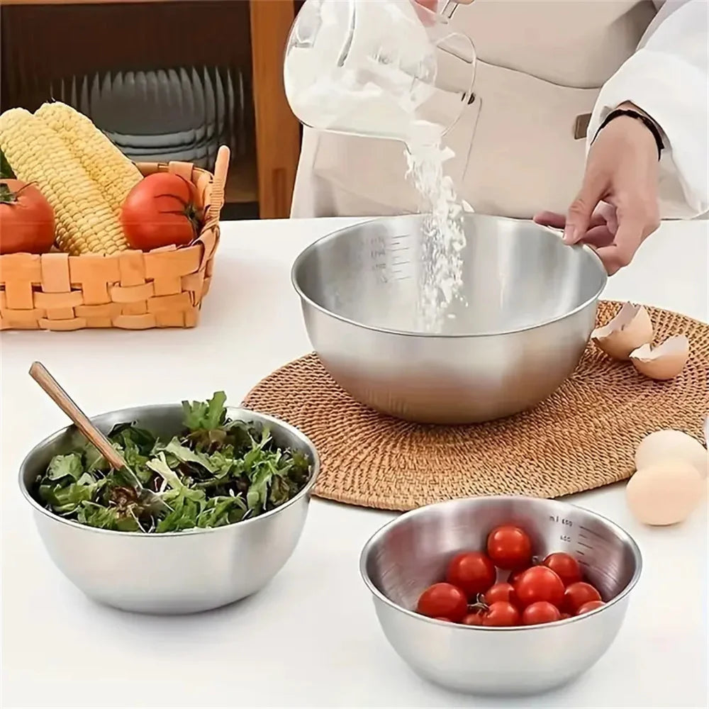 Conjunto de Taças de Mistura em Aço Inoxidável | Grande Capacidade com Escala para Cozinhar, Cozer e Armazenar Alimentos