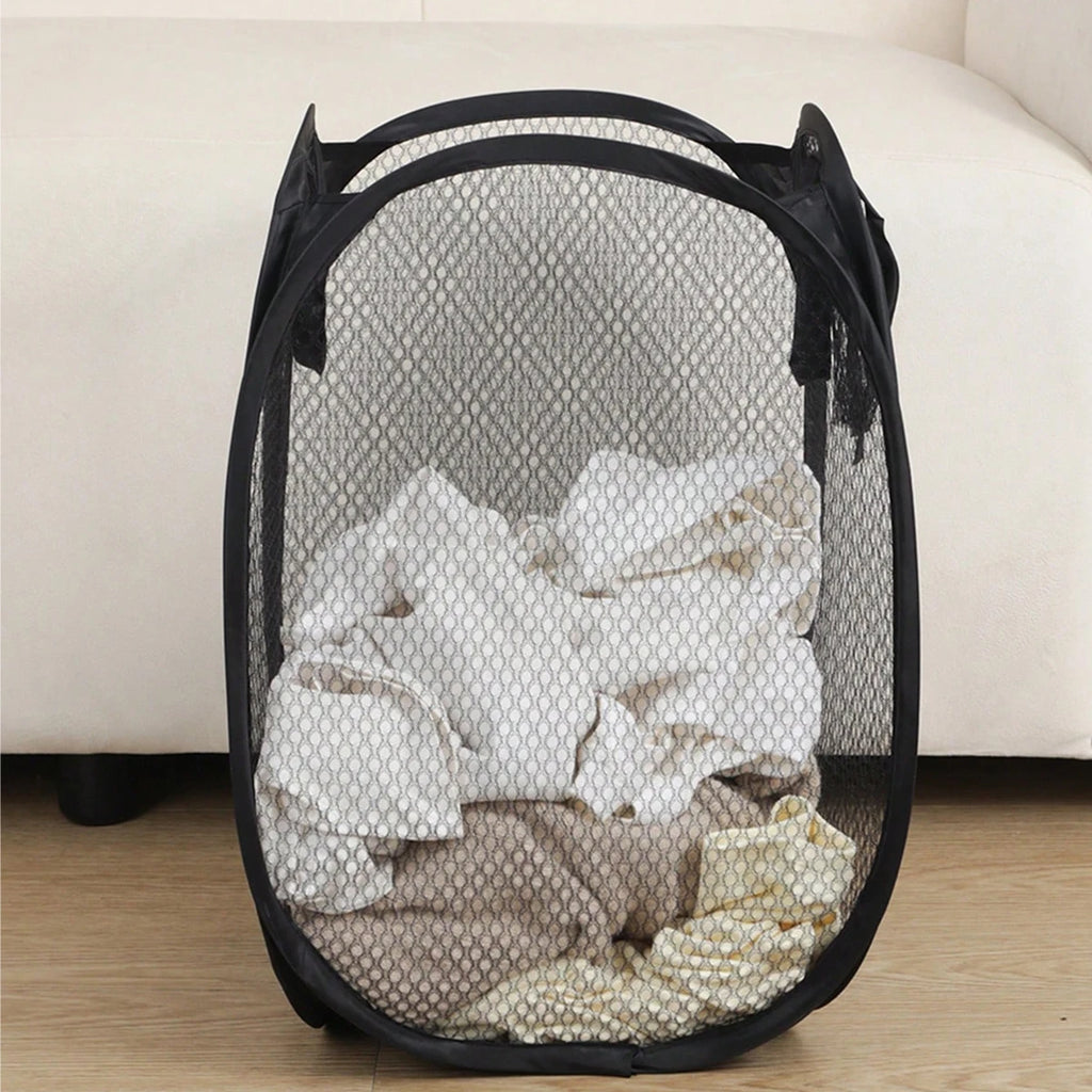 LaundryFold – Cesto de Roupa Suja Dobrável em Malha com Separadores
