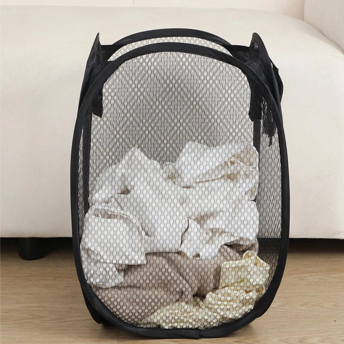 LaundryFold – Cesto de Roupa Suja Dobrável em Malha com Separadores