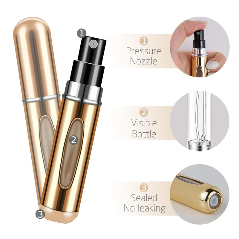 Mini Atomizador de Perfume Recarregável | Frasco de Spray de Viagem de Alumínio de 5ml | Azul, Preto, Prateado e Dourado