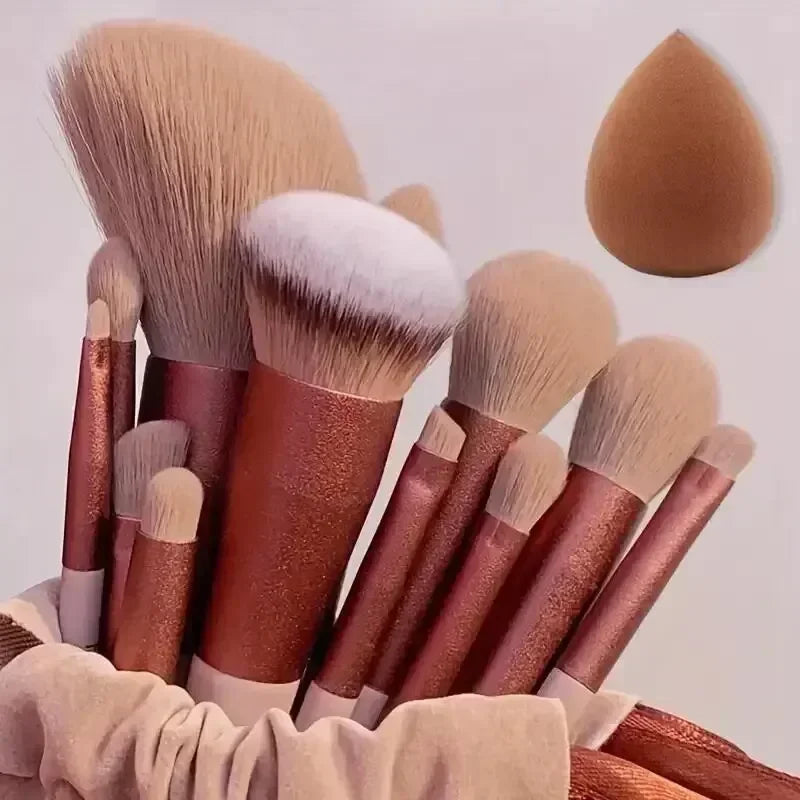 Conjunto Profissional de 13 Pincéis de Maquilhagem — Pincéis para Base, Sombra, Kabuki e Esbater com Bolsa de Armazenamento