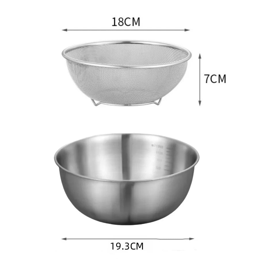 Conjunto de Taças de Mistura em Aço Inoxidável | Grande Capacidade com Escala para Cozinhar, Cozer e Armazenar Alimentos