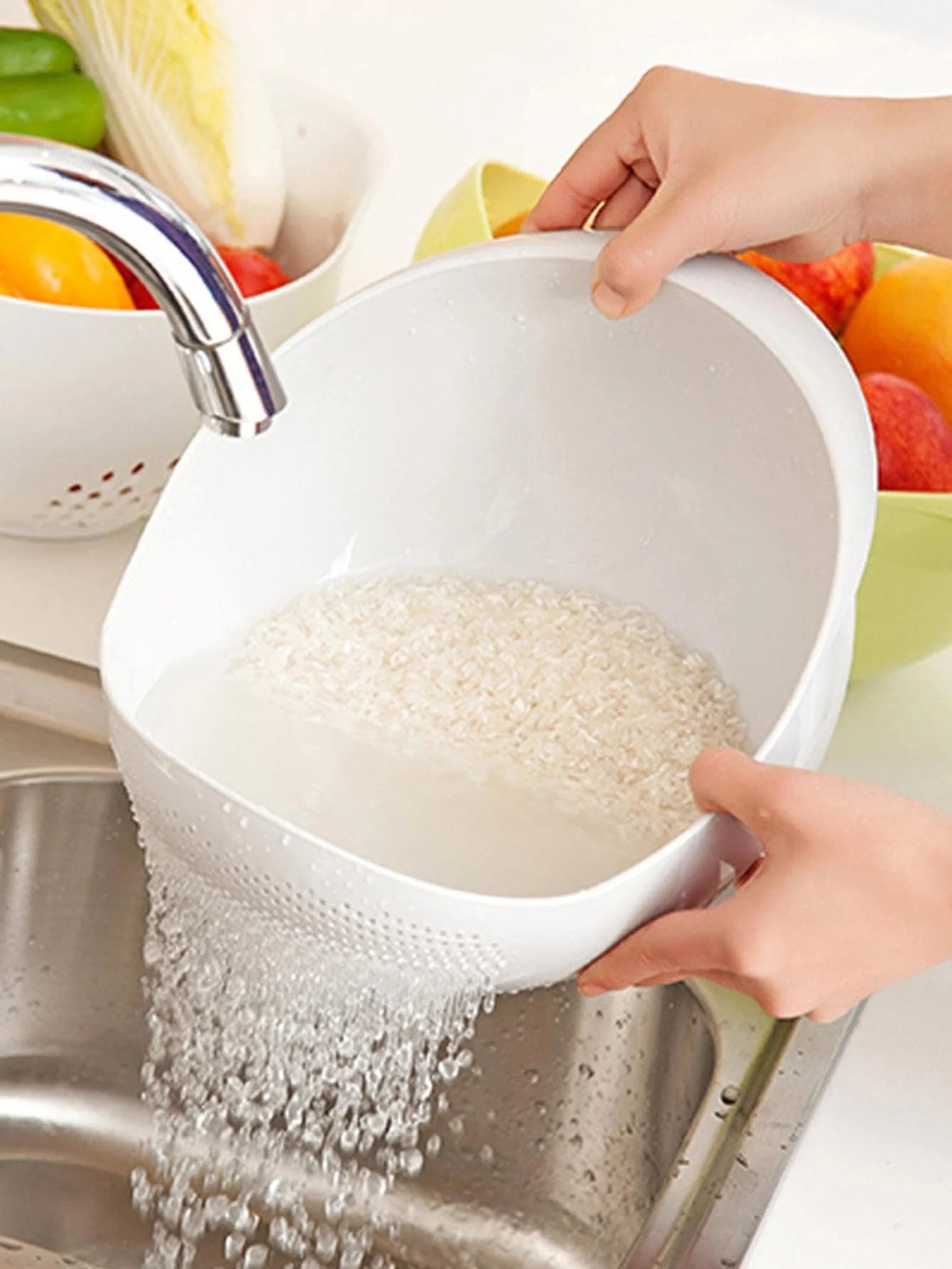Cesto de Drenagem para Cozinha com Pegas | Escorredor para Lavar Arroz, Fruta e Legumes