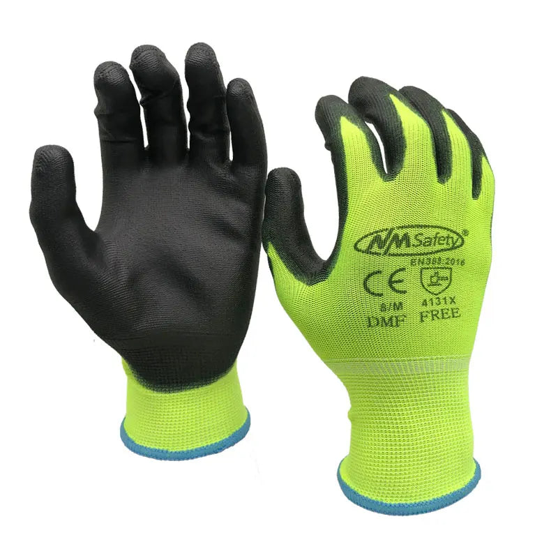 Guantes de trabajo con recubrimiento de PU – 12 pares | Certificación CE EN388 | Tejido de nailon, sin DMF