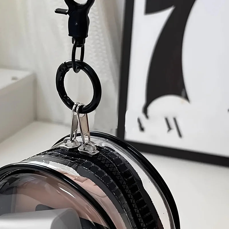 Minibolsa transparente con cremallera | Con llavero | Blanco y negro