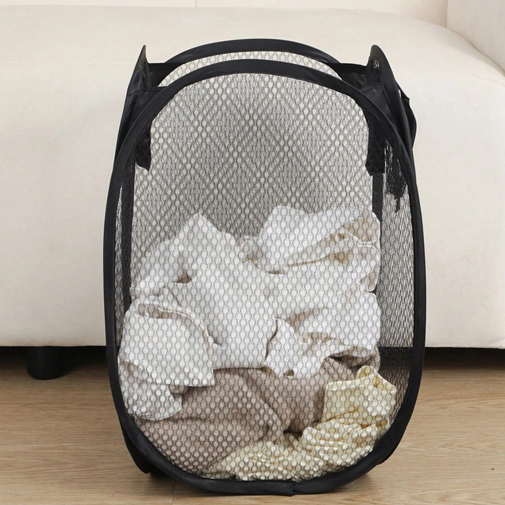 LaundryFold – Cesto de Roupa Suja Dobrável em Malha com Separadores