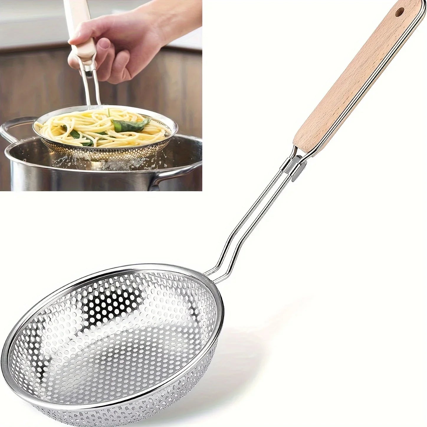Colador de malla fina de acero inoxidable con mango de madera | Colador de cocina