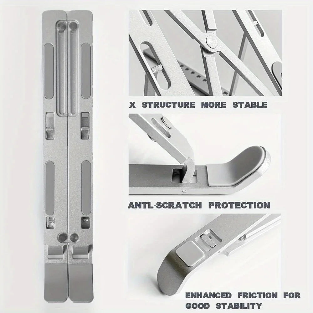 Soporte de aluminio para portátil | Altura ajustable de 6 niveles, plegable y portátil para portátiles de 8 a 16 pulgadas