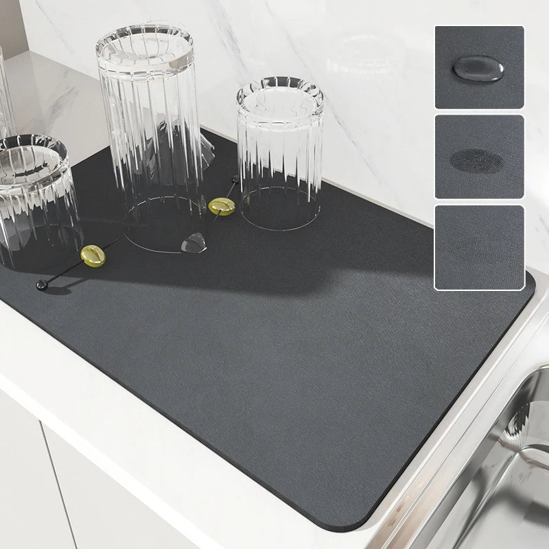 Tapete de Secagem Absorvente para Cozinha e Casa de Banho | Base Antiderrapante para Secar Louça