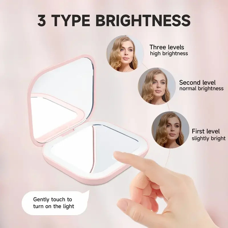 LED Compact Makeup Mirror | 1x/2x & 10x Magnification | Pocket Travel Mirror