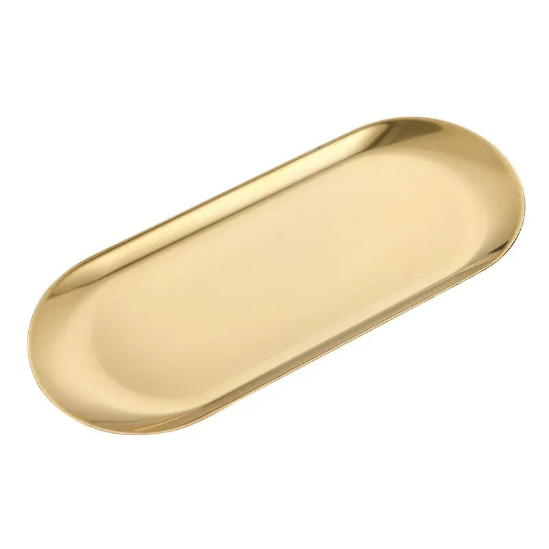 Tabuleiro de Servir Oval em Aço Inoxidável | Dourado e Prateado