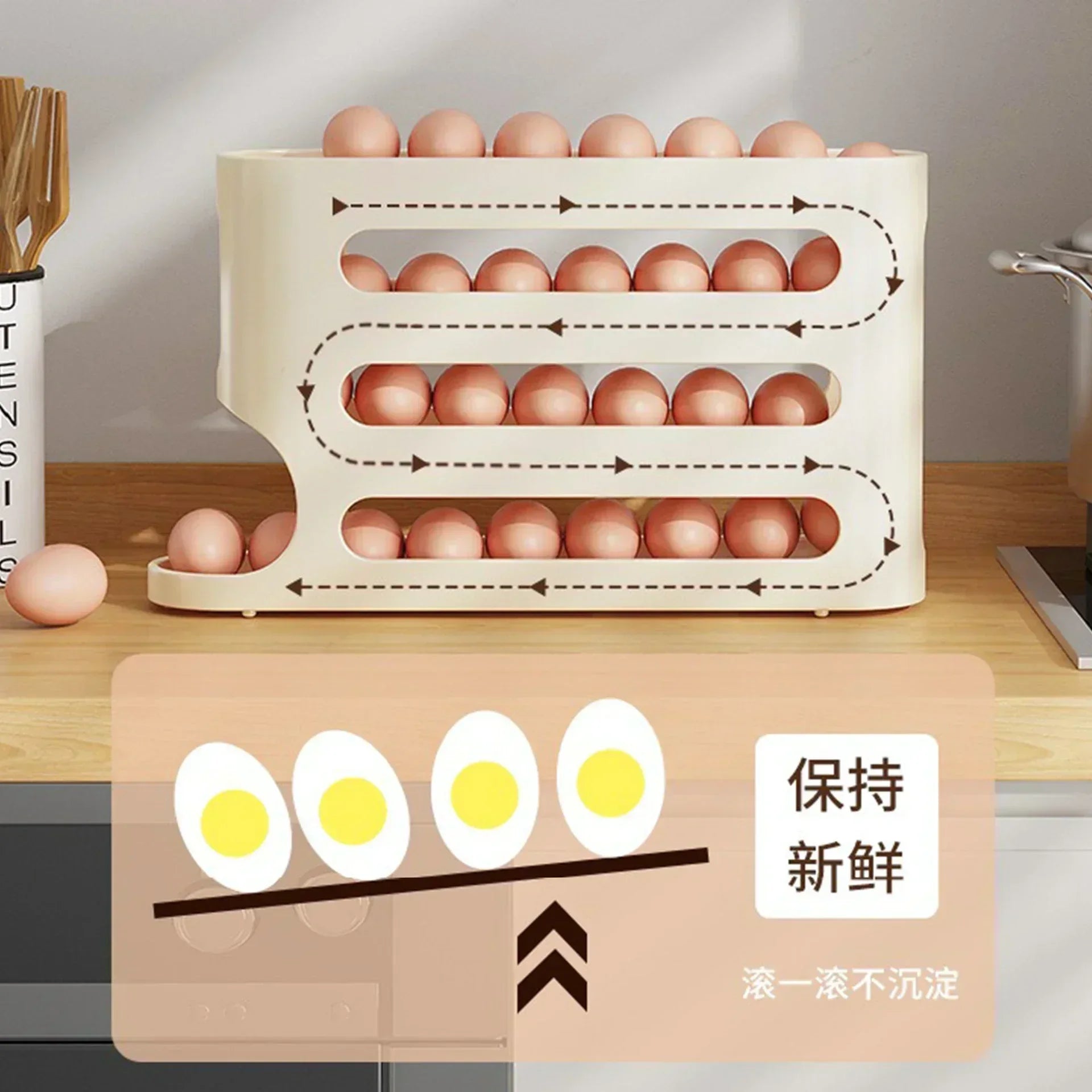 EggSlide – Caixa de Armazenamento Automática Deslizante para Ovos no Frigorífico