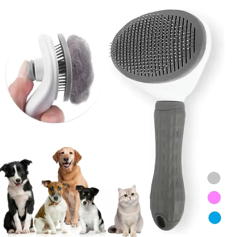 GroomBrush – Escova Slicker de Remoção de Pelo de Animais de Estimação com Limpeza Automática