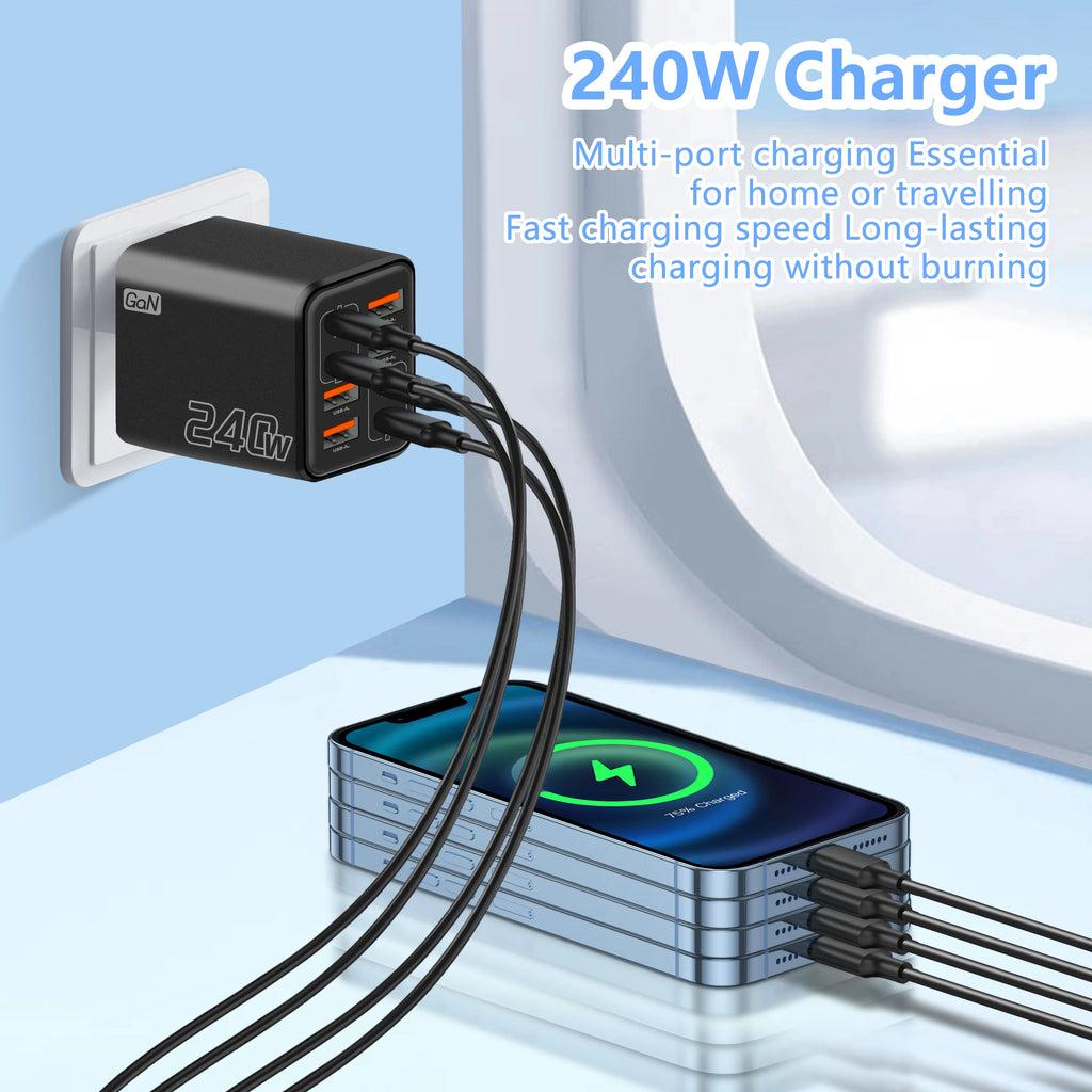 240W GaN 8-in-1 Fast Charger | USB-C & USB-A Wall Adapter