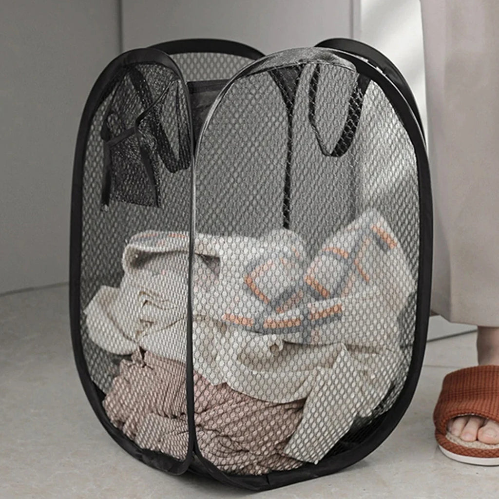 LaundryFold – Cesto de Roupa Suja Dobrável em Malha com Separadores