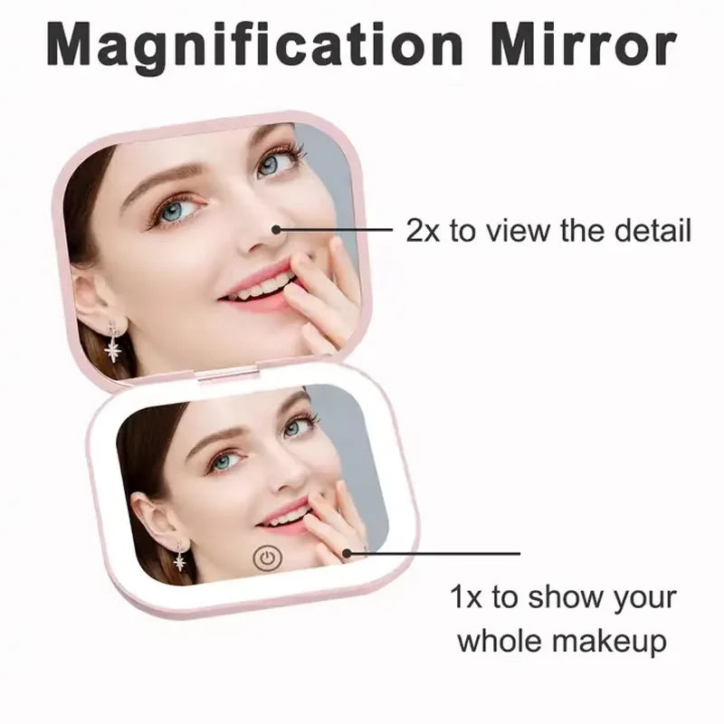 LED Compact Makeup Mirror | 1x/2x & 10x Magnification | Pocket Travel Mirror