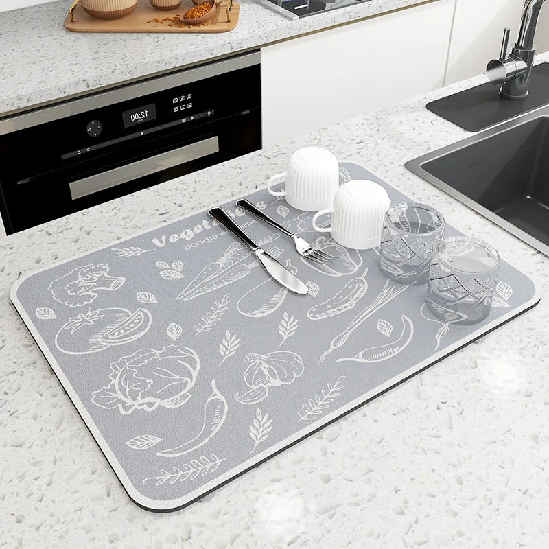Tapete de Secagem Absorvente para Cozinha e Casa de Banho | Base Antiderrapante para Secar Louça