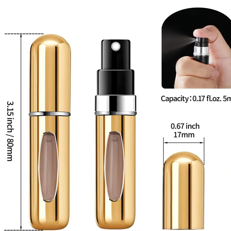 Mini Atomizador de Perfume Recarregável | Frasco de Spray de Viagem de Alumínio de 5ml | Azul, Preto, Prateado e Dourado