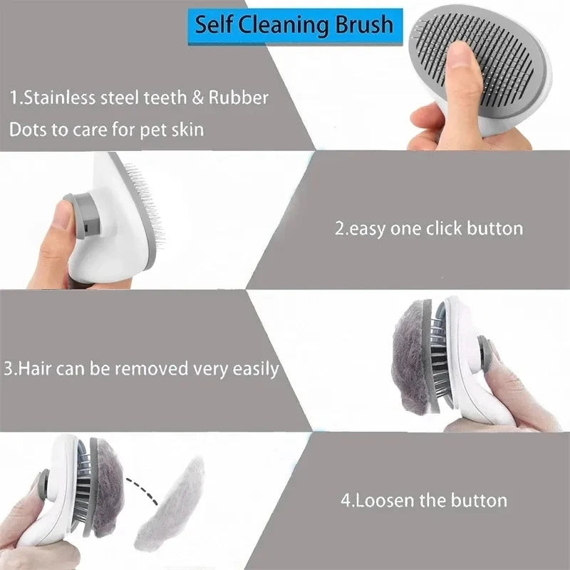 GroomBrush – Escova Slicker de Remoção de Pelo de Animais de Estimação com Limpeza Automática
