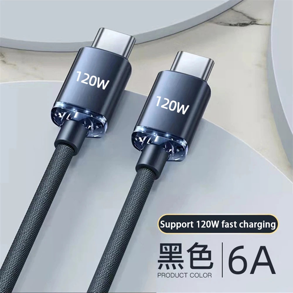 Cable de carga rápida USB-C de 120 W | Trenzado de Tipo C a Tipo C y Tipo A