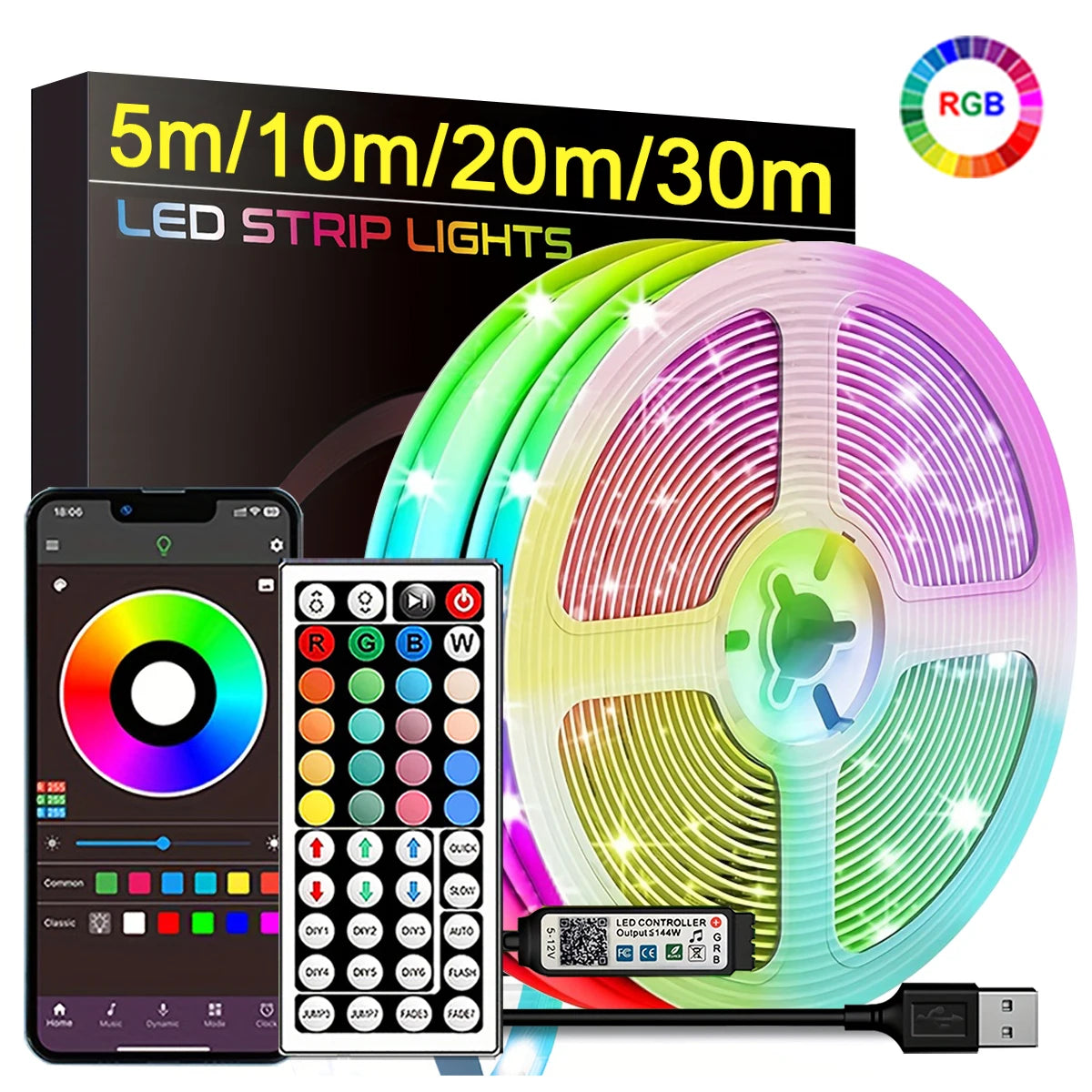 GlowStrip RGB – Luces de tira LED con control por aplicación